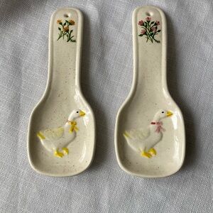 Pair of Vintage Handcrafted Country Goose Ceramic Spoon Rest Wall Hangings!